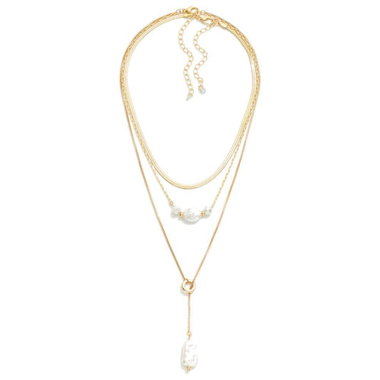 Set of Two Layered Pearl Y Chain Necklace