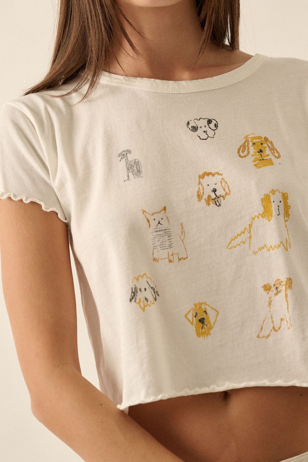 Doodle Dogs Cropped Lettuce-Edge Tee