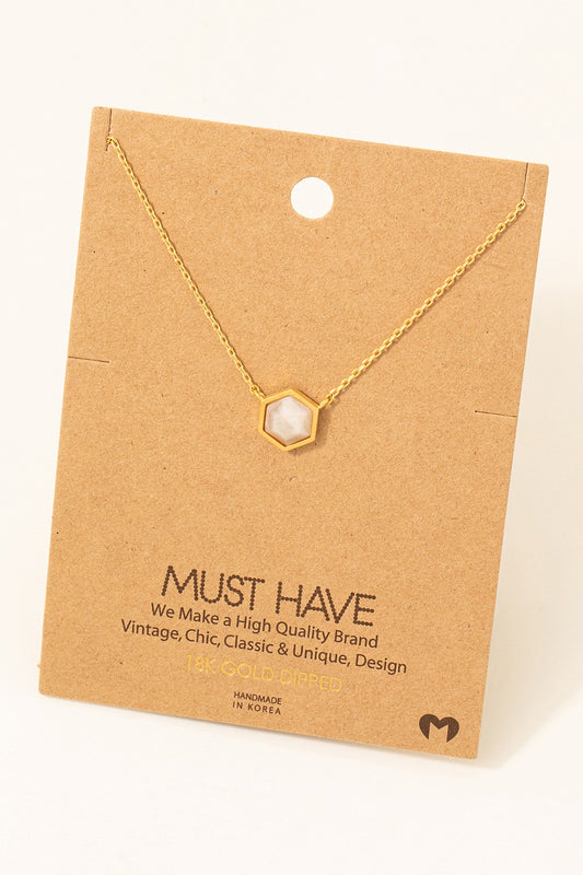 Hexagon Stone Pendant Necklace