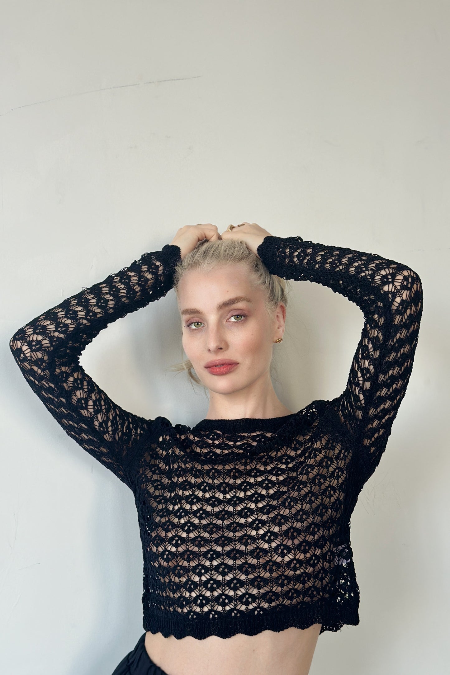 Denisse Long Sleeve Crochet Sweater Top