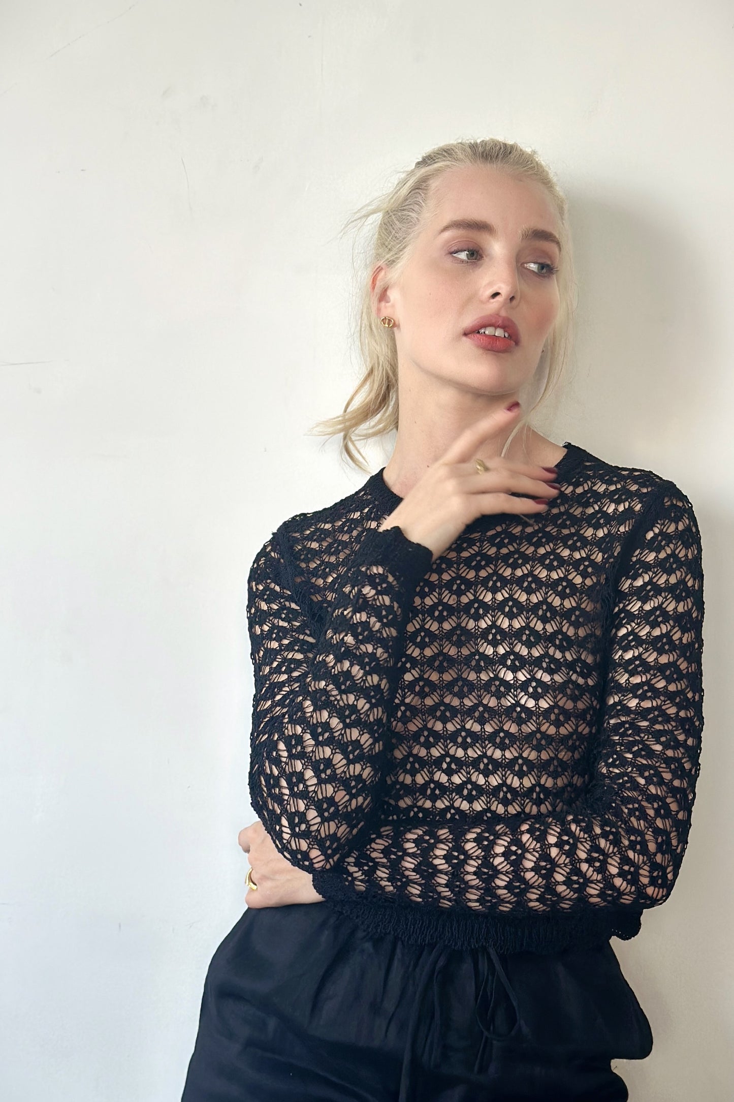 Denisse Long Sleeve Crochet Sweater Top