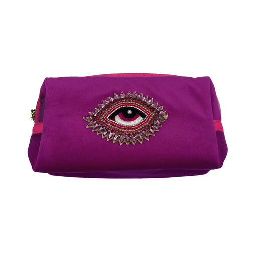 Fuchsia Velvet Makeup Bag w/ Detachable Rose Eye Pin