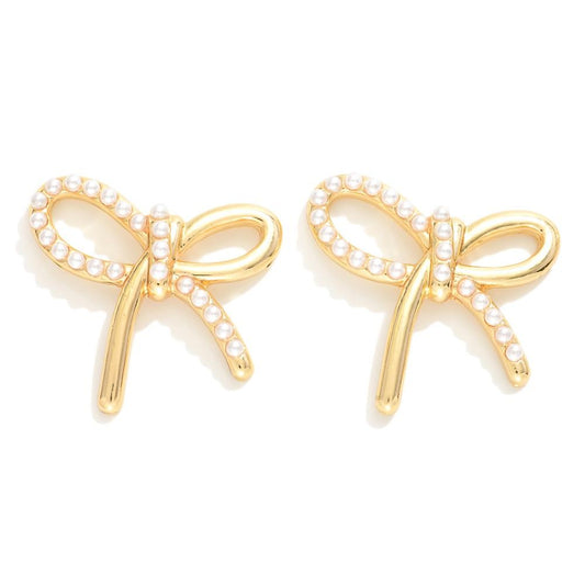 Pearl Accented Bow Stud Earring