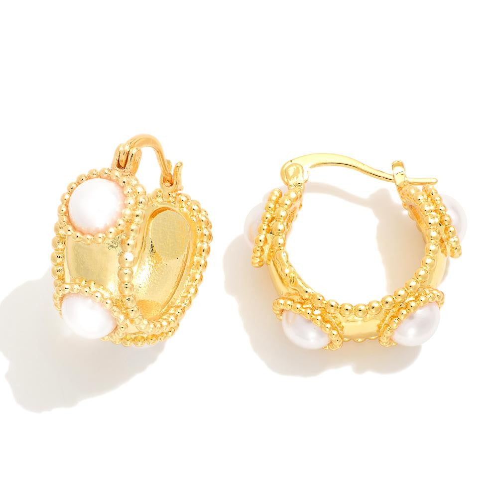 14K Gold Dipped Do Everything In Love Pearl Hoop Earring