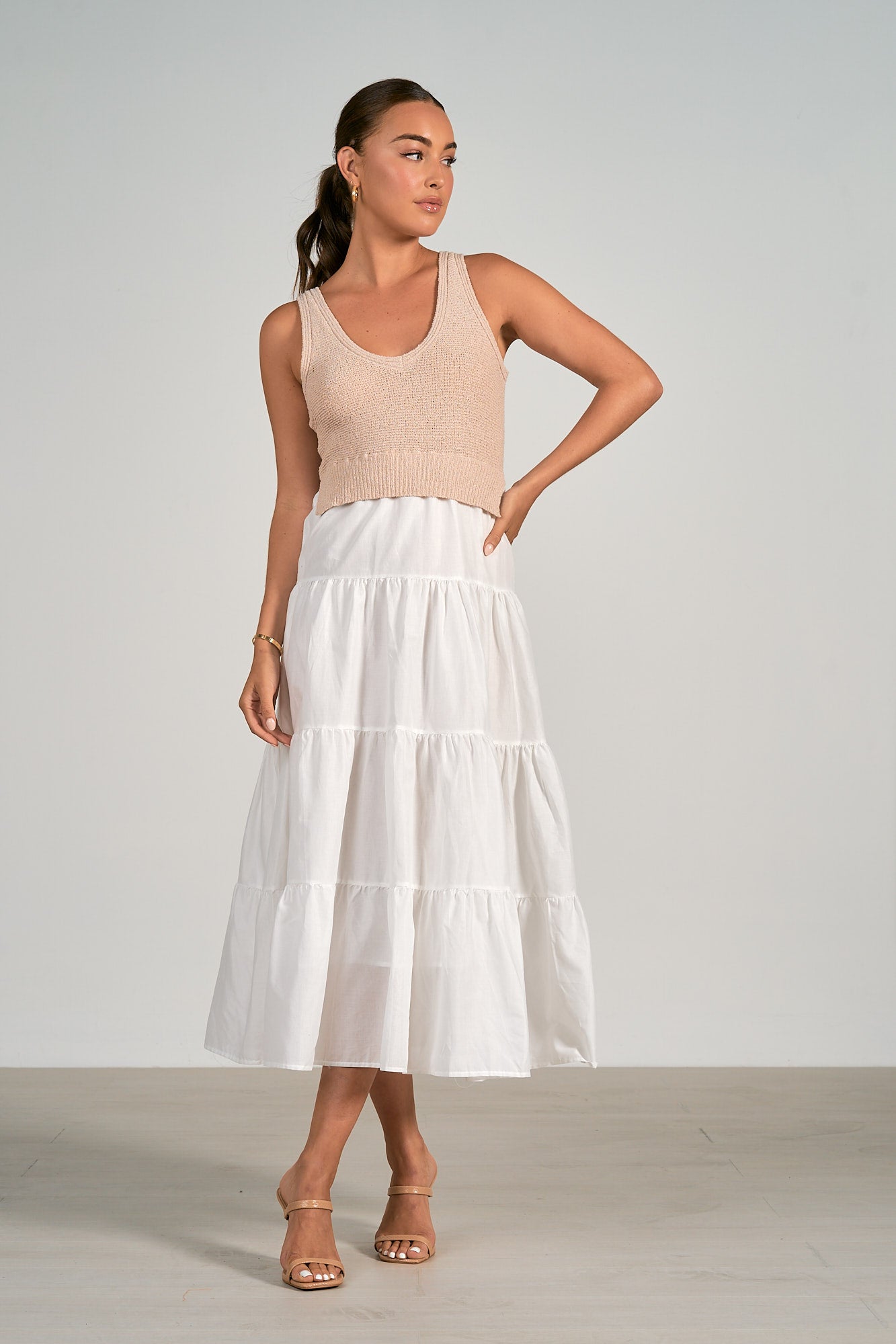 Elan Woven & Knit Midi Dress