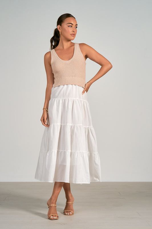 Elan Woven & Knit Midi Dress