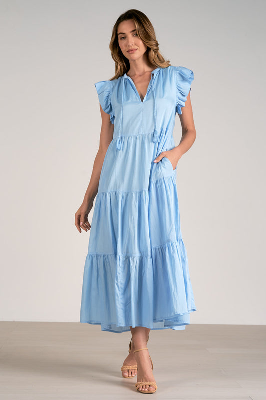 Elan Short Sleeve Ruffle Sleeve Maxi Dress