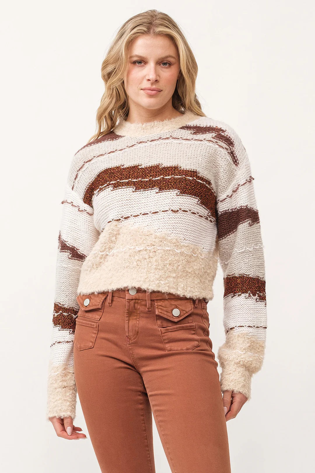 Metallic stripe sweater best sale