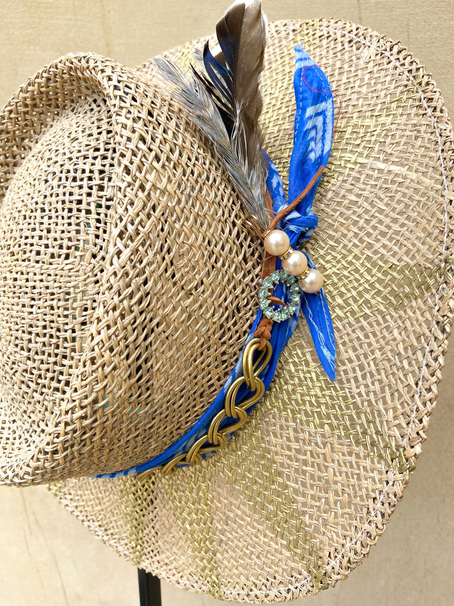 LS Upcycled Painted Zelda Straw Hat