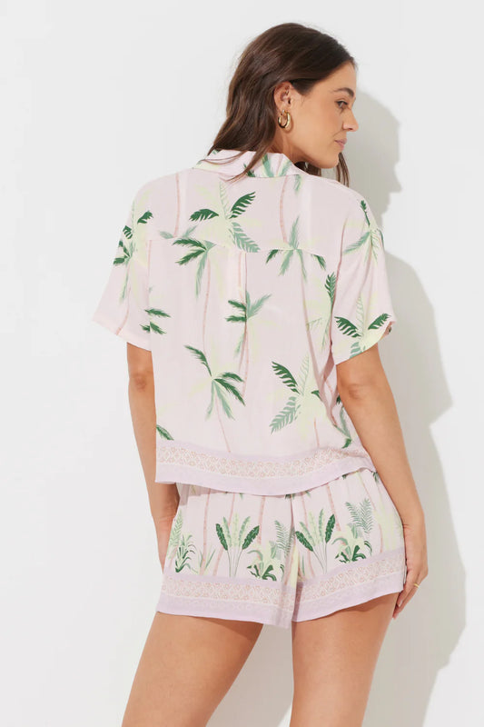 Ocean Drive Palm Printed Rayon Crinkle Camp Shirt