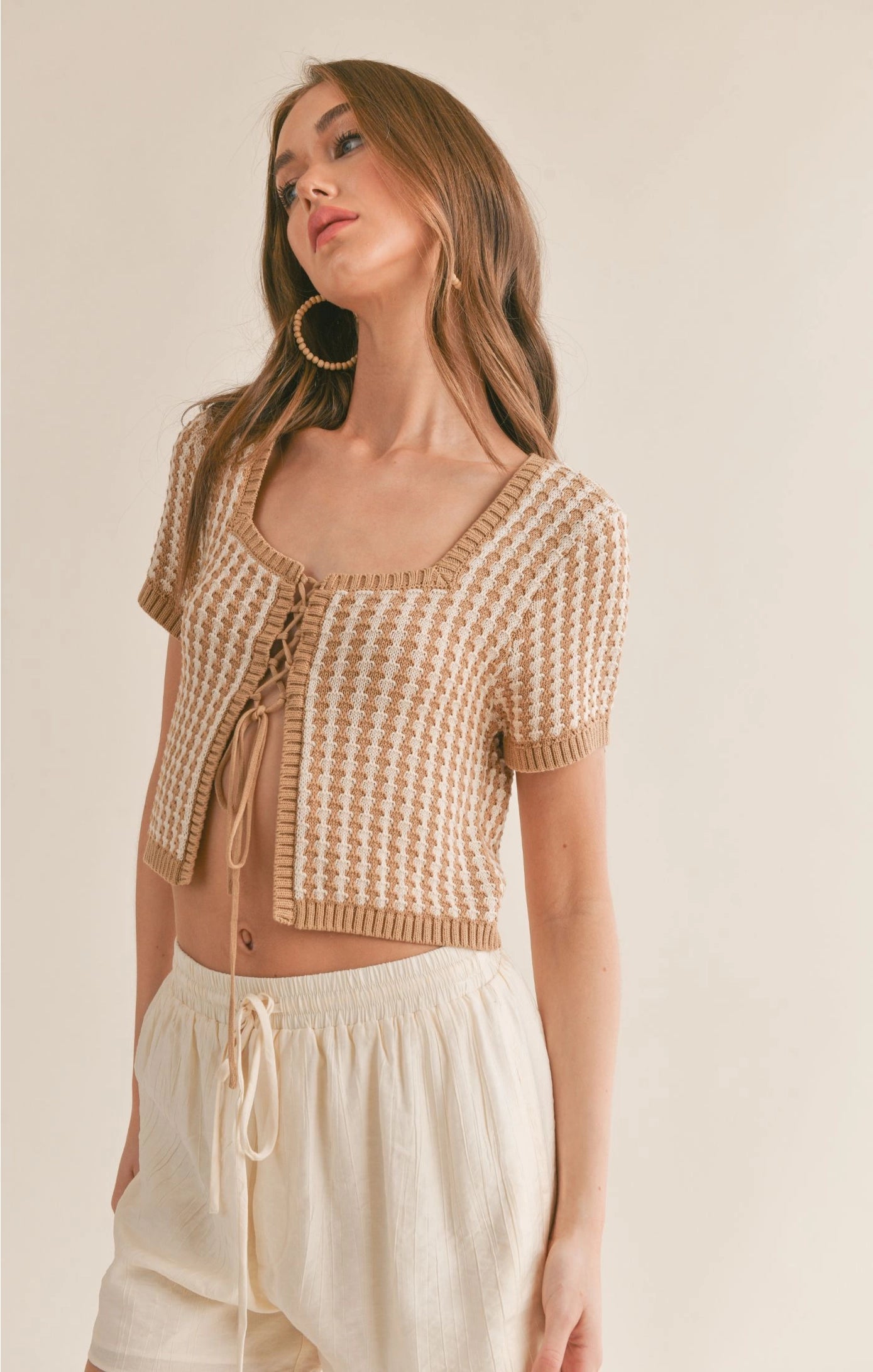 Sage the Label Amore Lace Up Front Crop Sweater