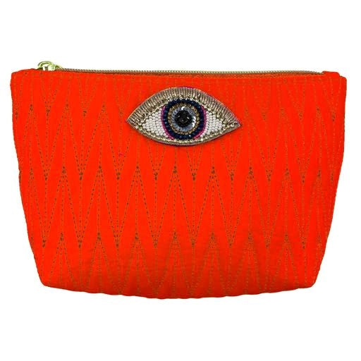 Orange Tribeca Makeup Bag w/ Golden Eye Pin
