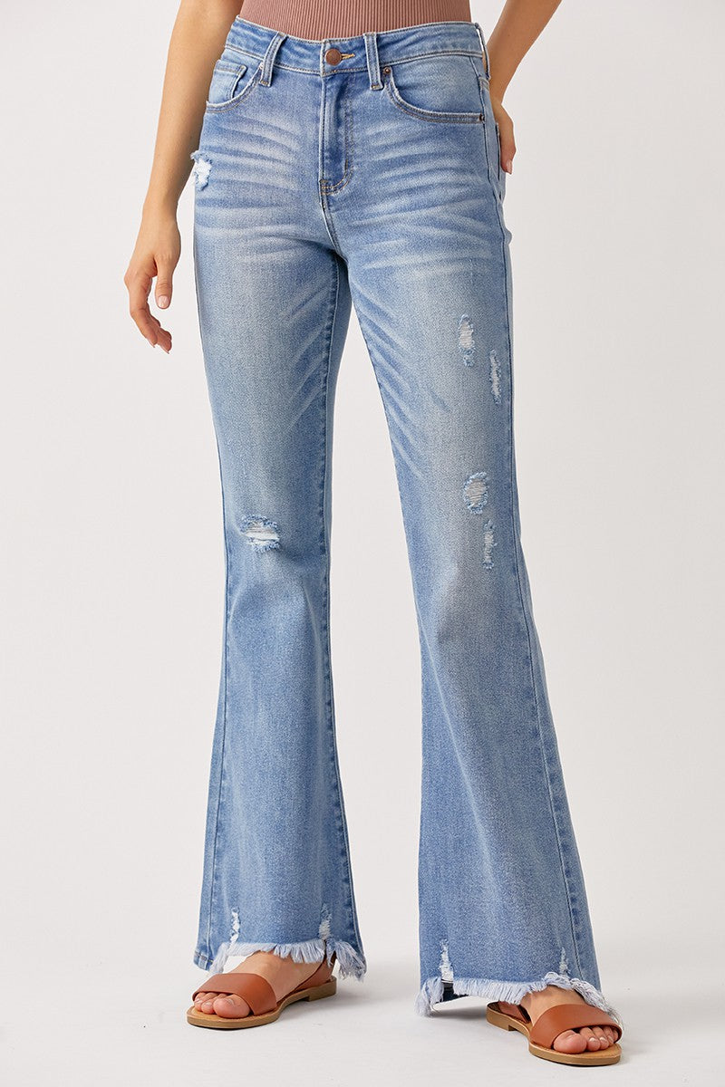 Jazlyn High Rise Distressed Flare Jean – Libby Story