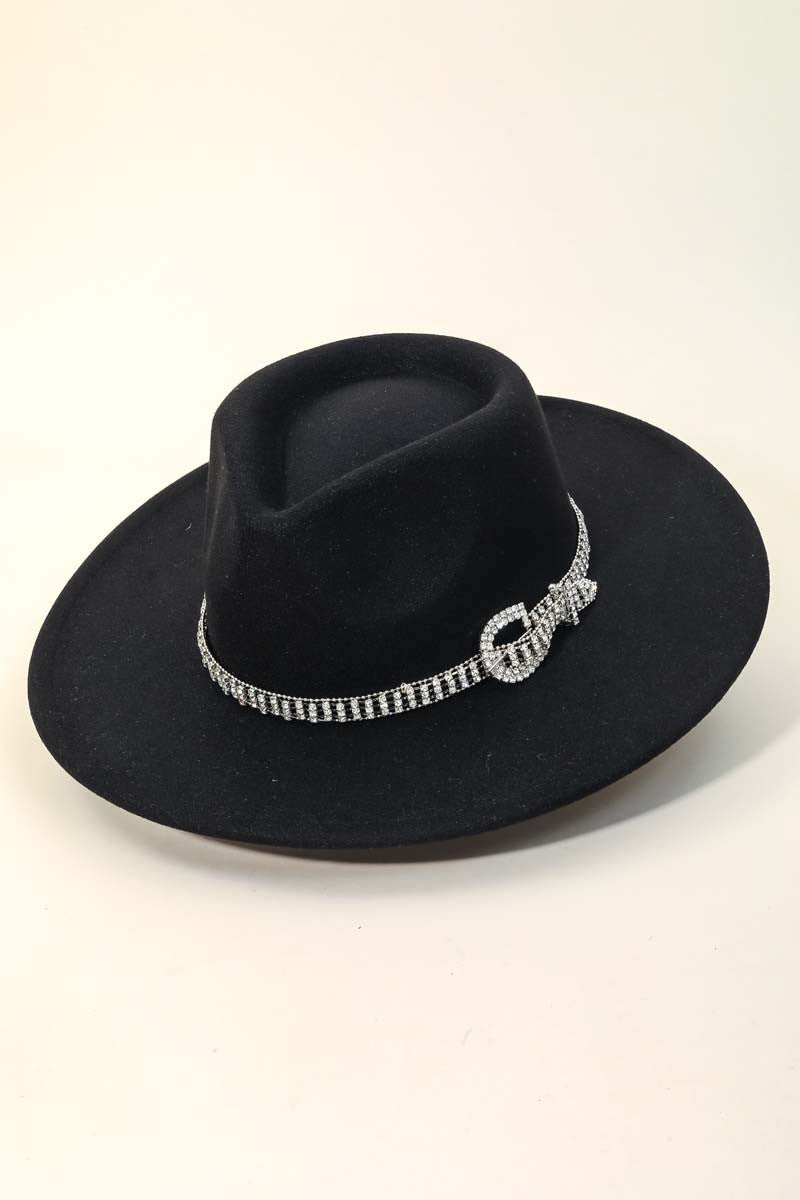 Chain Strap Felt Fedora Hat