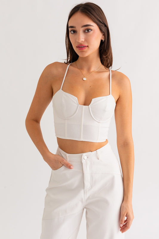 Leather Mixed Corset Crop Top