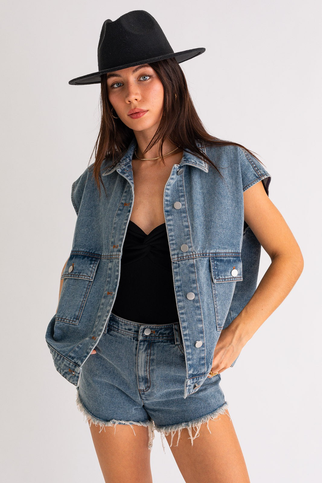 Flames Embroidered Oversized Denim Vest – Libby Story