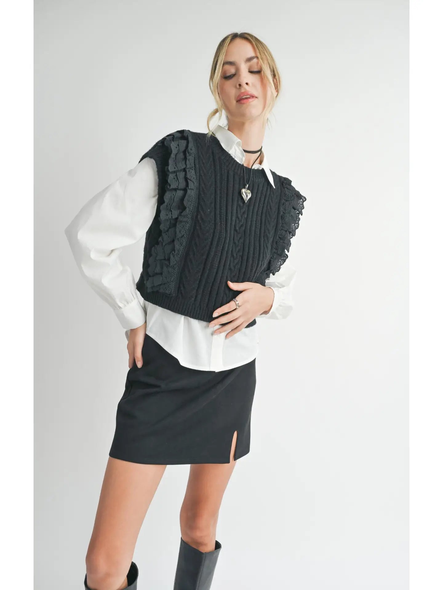 Sadie & Sage Vicki Lace Ruffles Sweater Tank