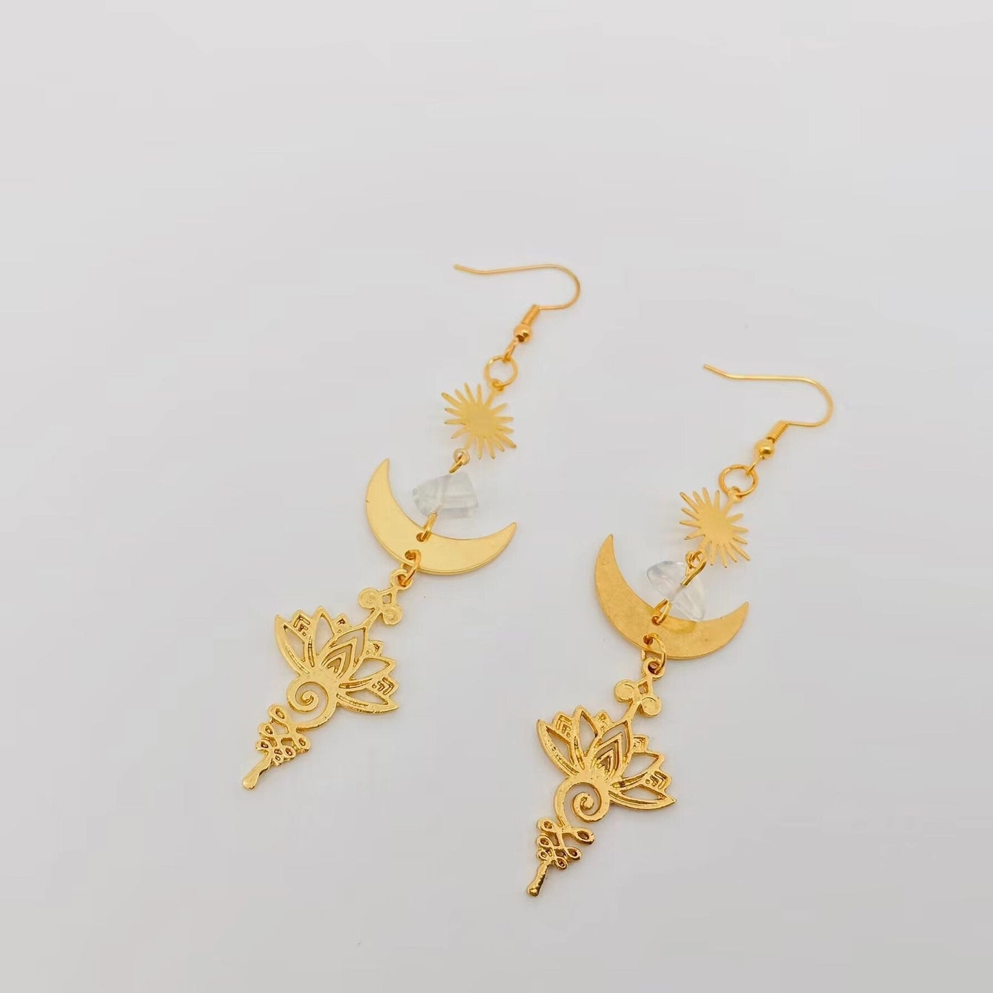 Sun Moon Lotus Pendant Earring