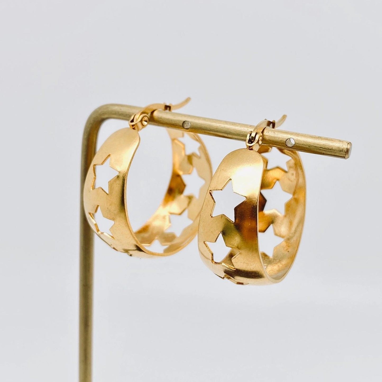 Hollow Out Stars 18K Gold Plated Hoop Earring