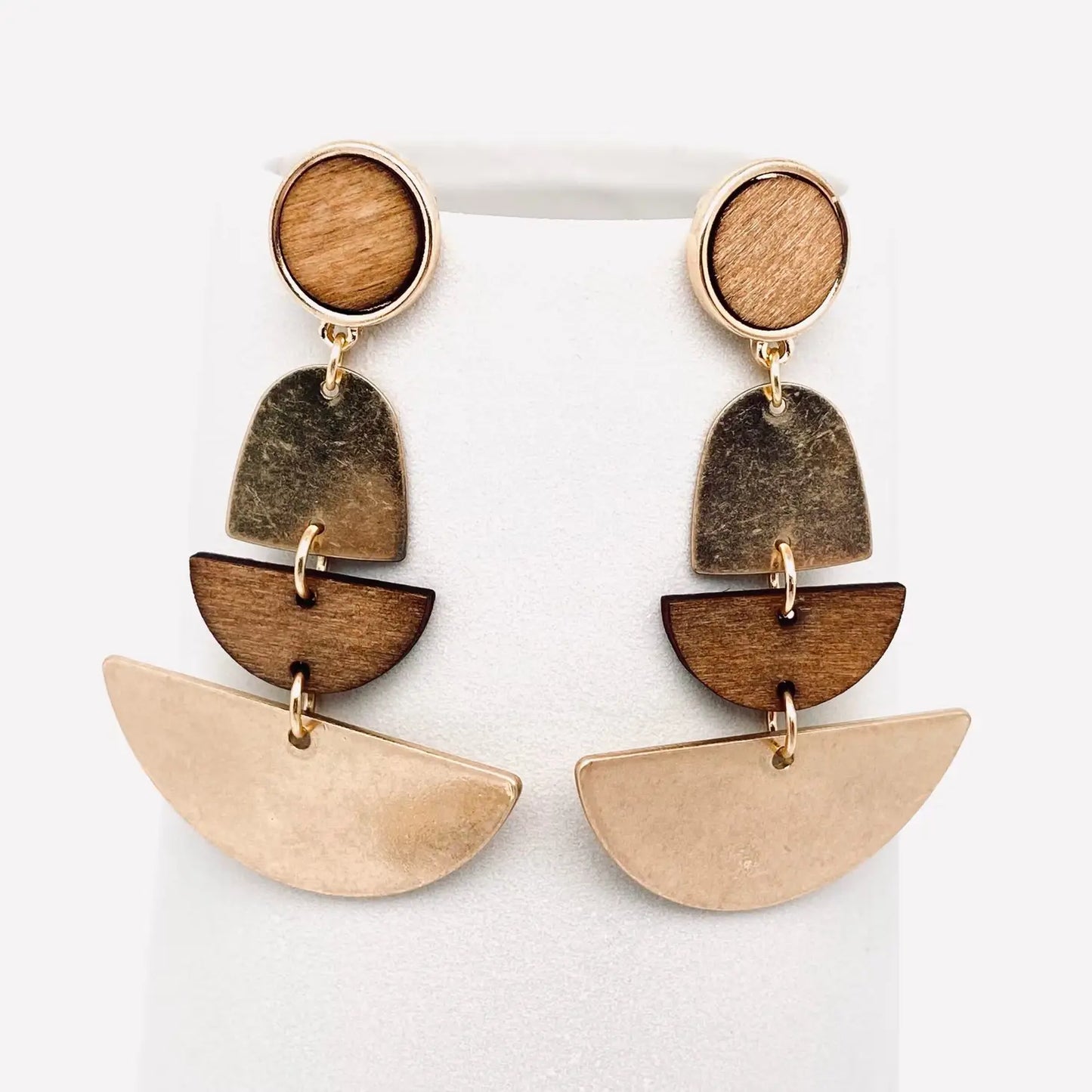 Wood Metal Geometric Design Earring