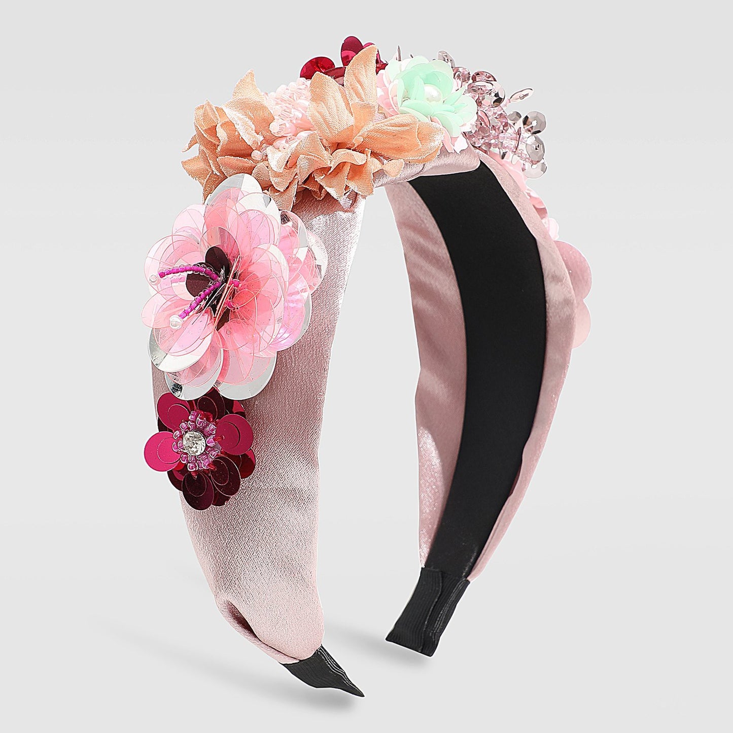 Floral Satin Sequin Beaded Headband