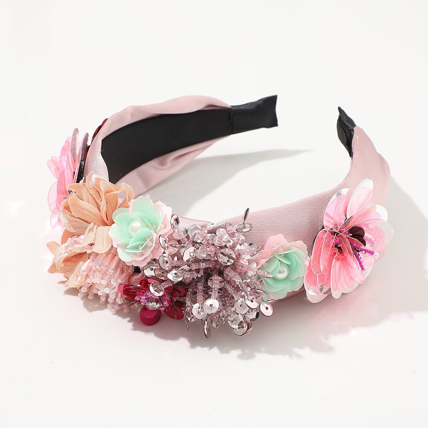 Floral Satin Sequin Beaded Headband