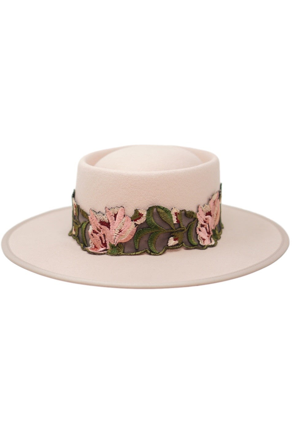 Wool Felt Boater Floral Hat