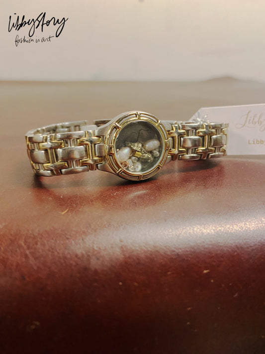 LS Upcycled Vintage Watch, Pearls & Crystals Bracelet
