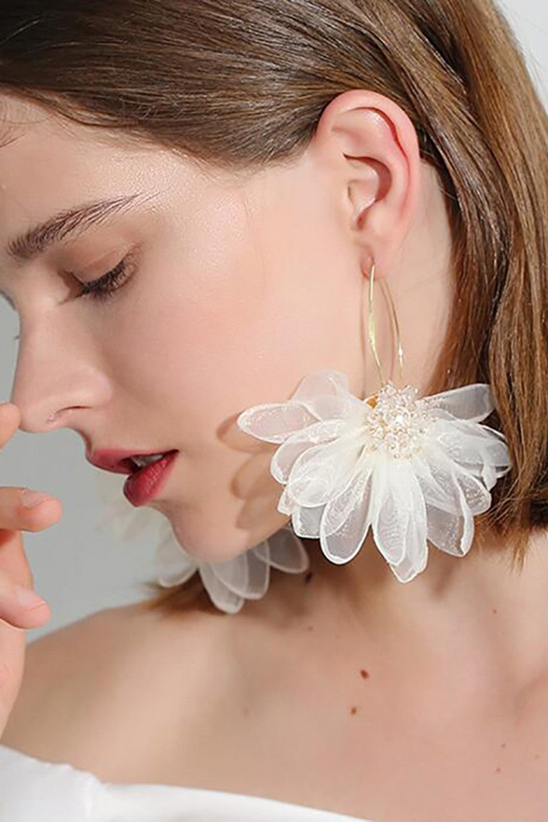 Organza Flower Long Dangle Earring