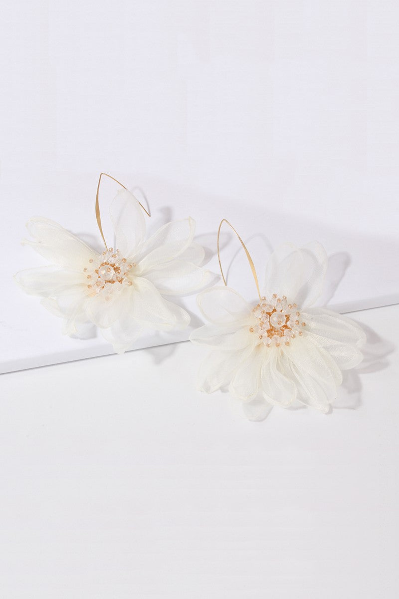 Organza Flower Long Dangle Earring