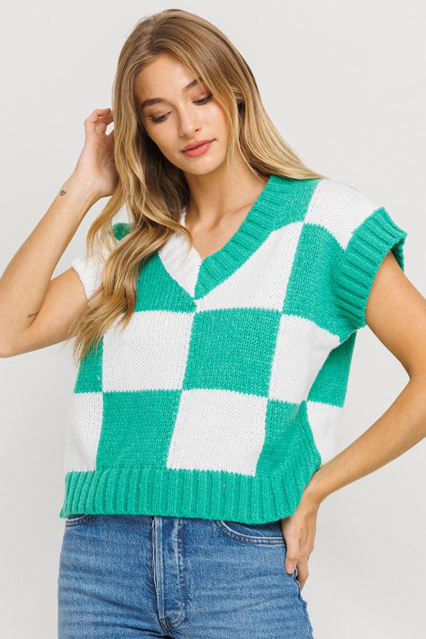 Gretche Checkered V-Neck Sweater Top