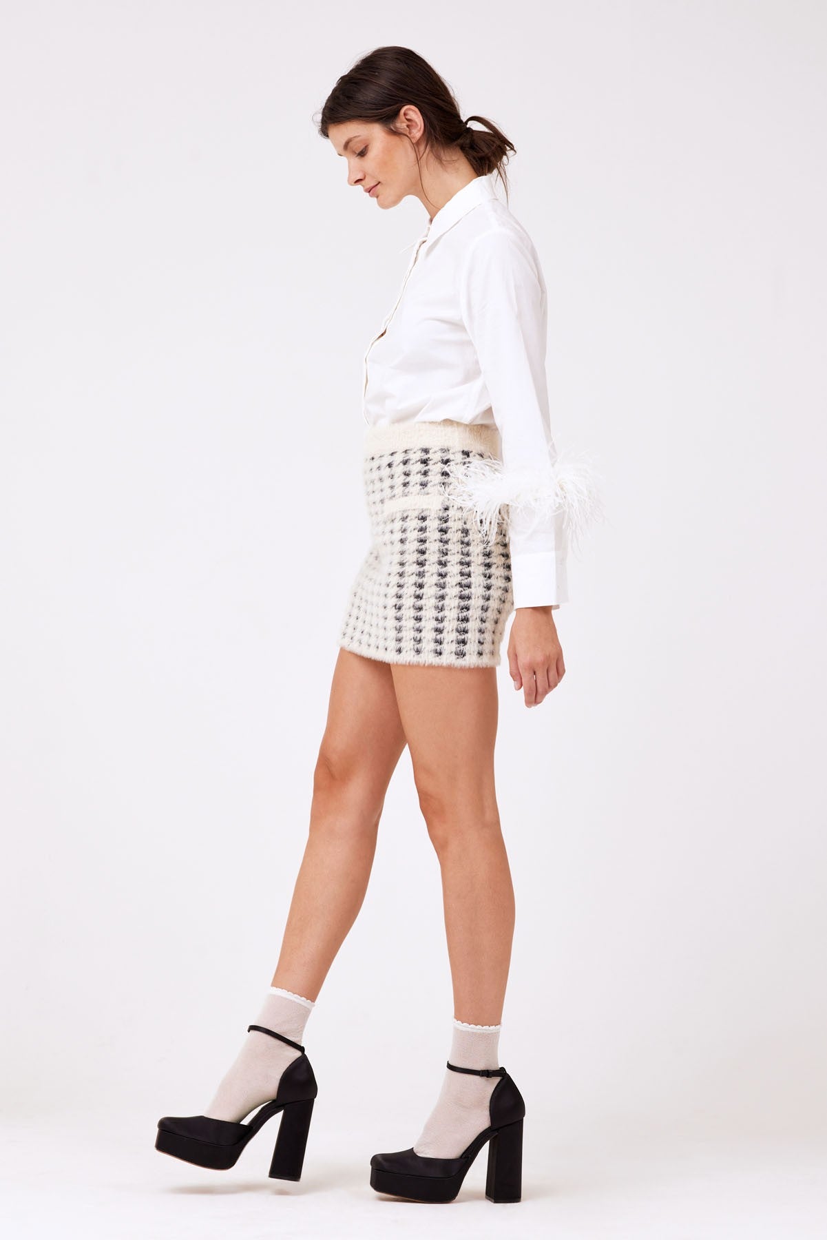 Kenya Houndstooth Knit Mini Skirt