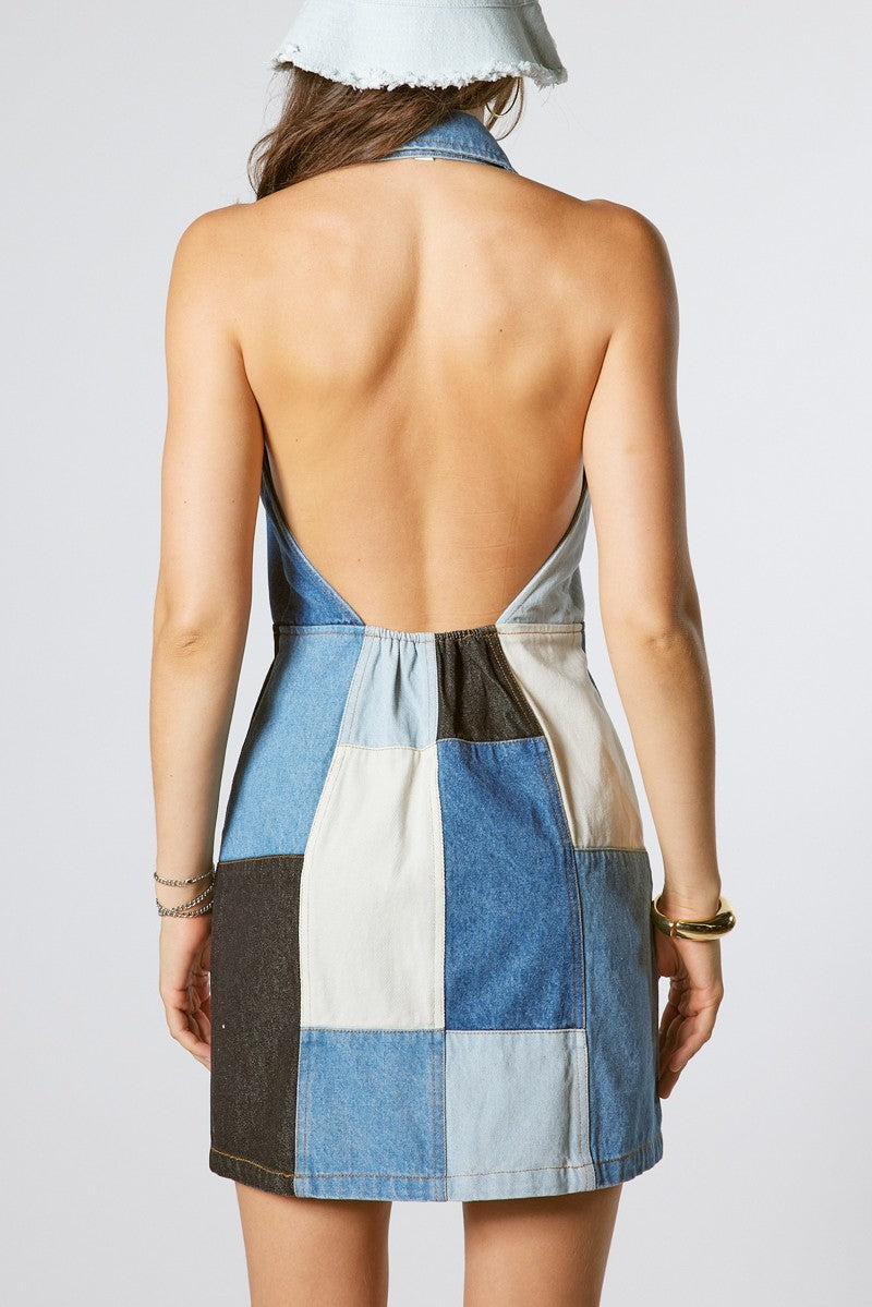 Leilani Denim Block Halter Dress