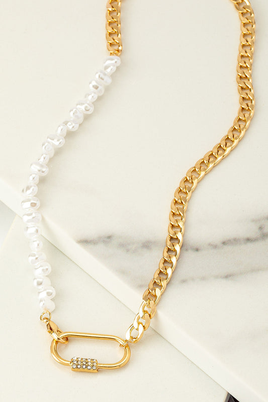 Half Chain Half Pearl Carabiner Chain Necklace
