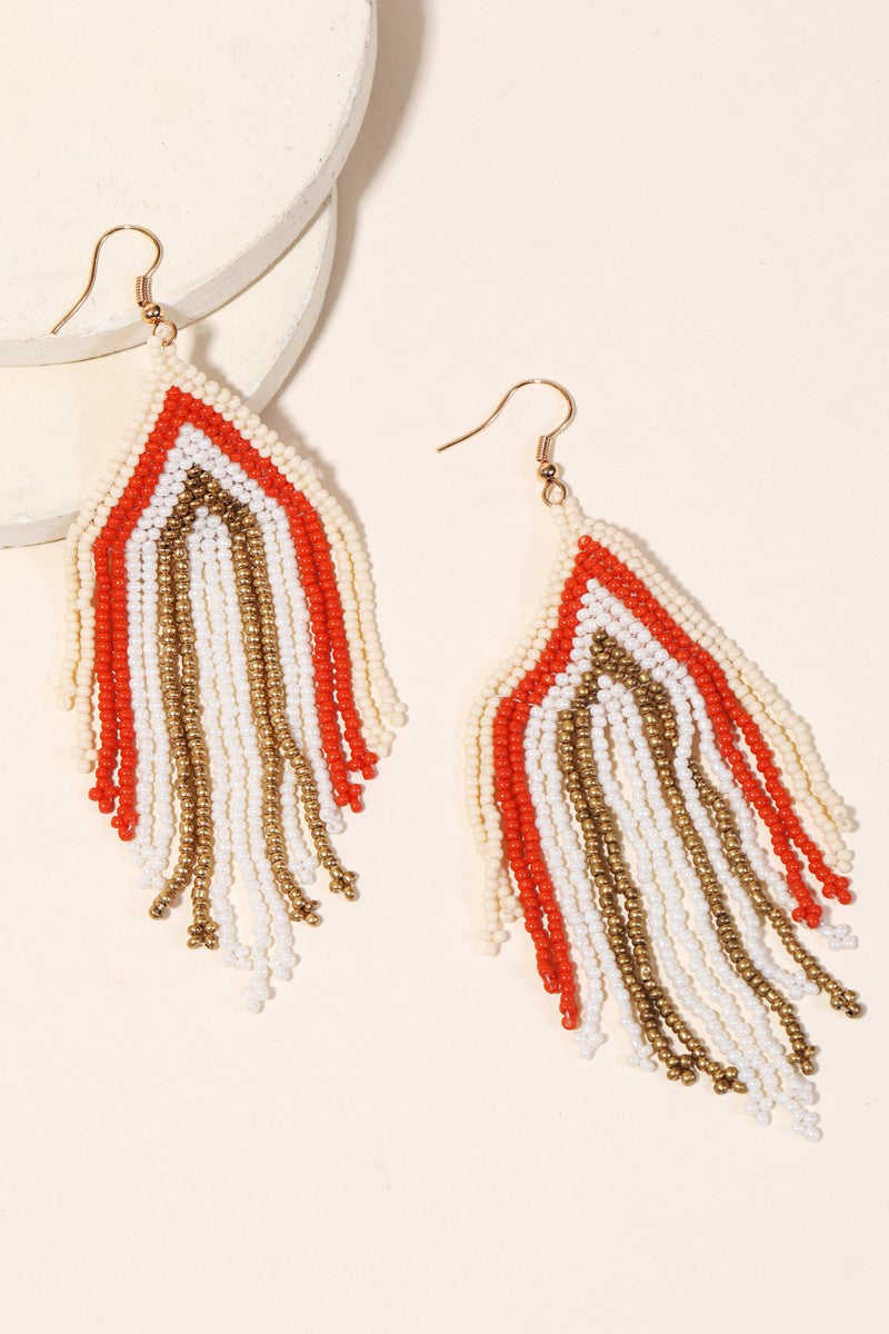 Multi Color Seed Beaded Fringe Earring