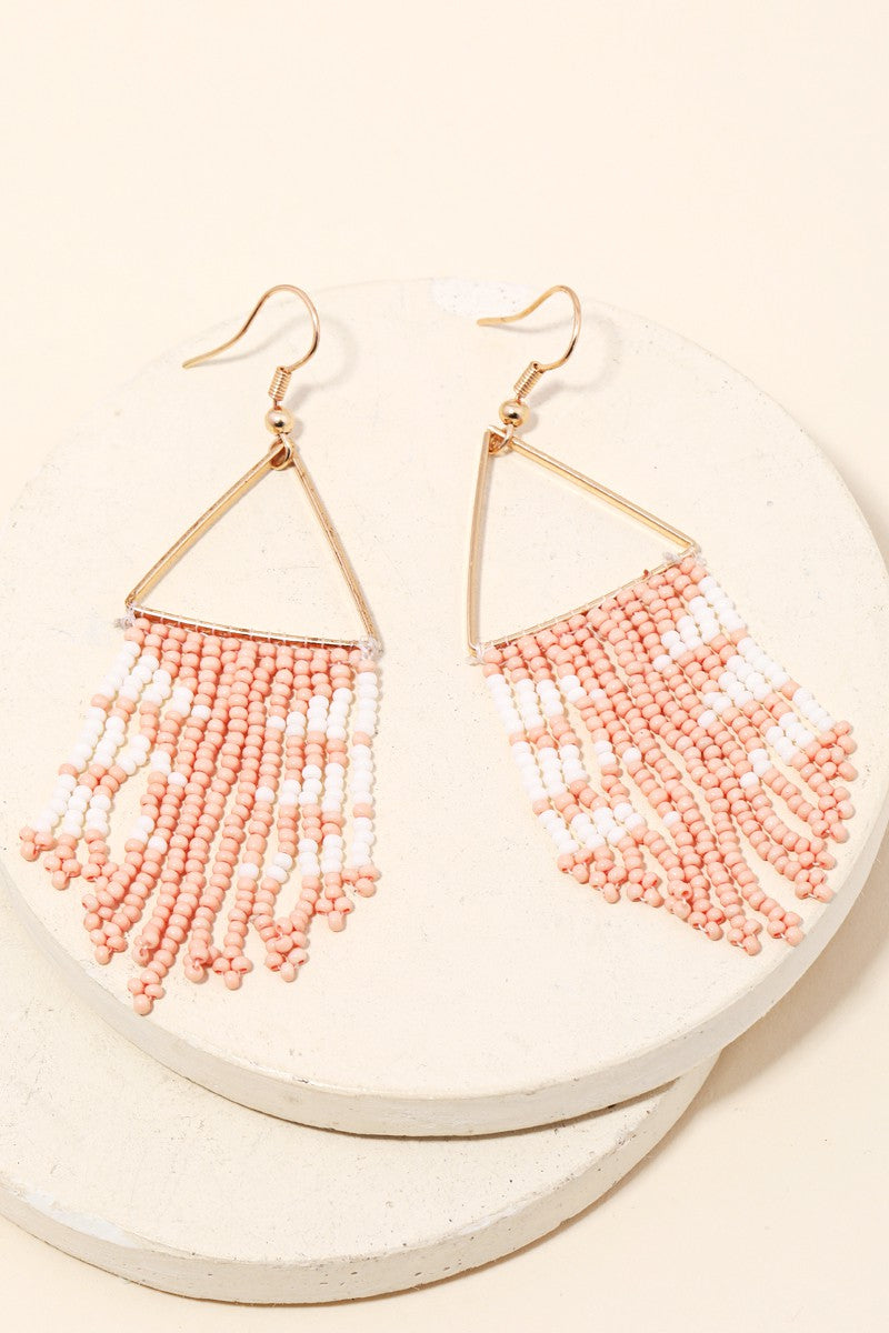 Triangle Cutout Seed Beaded Fringe Earring