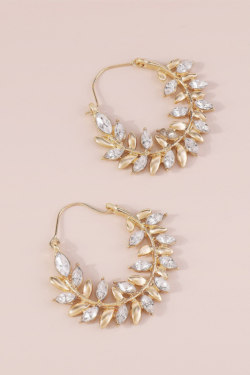 Crystal Leaf Round Hoop Earring