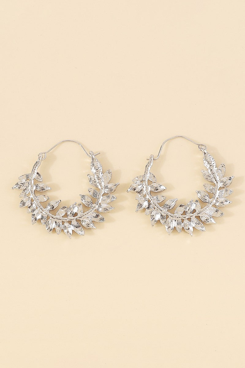 Crystal Leaf Round Hoop Earring