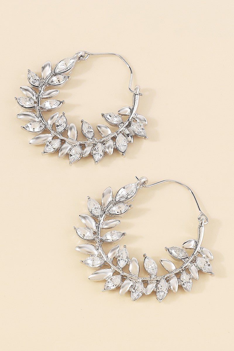 Crystal Leaf Round Hoop Earring