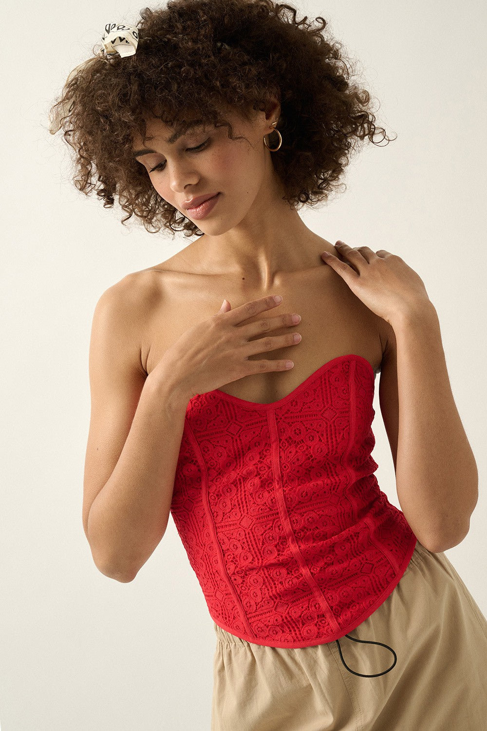 Floral Lace Sweetheart Neckline Strapless Corset Top