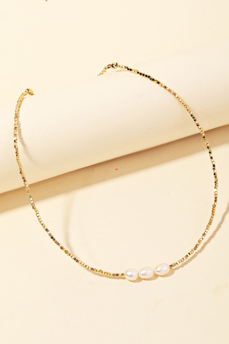 Dainty Triple Pearl Charm Necklace