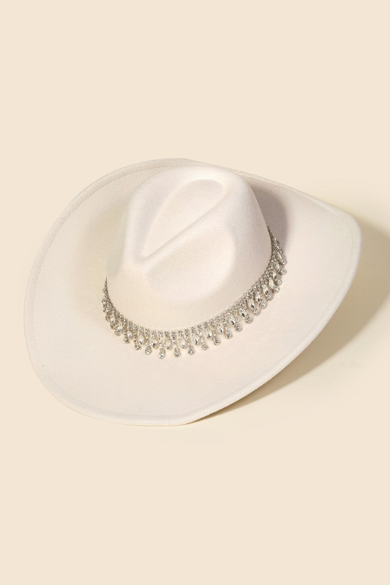 Rhinestone Fringe Chain Fedora Hat