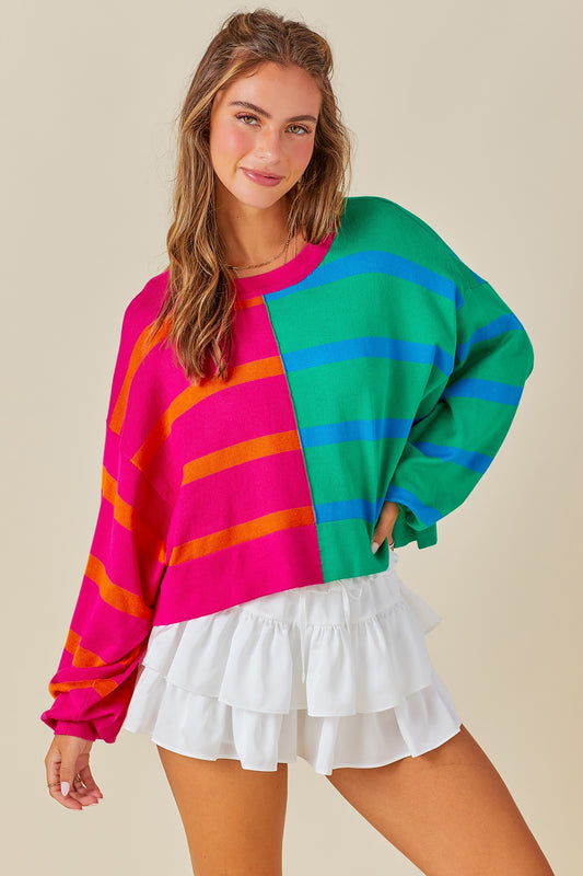 Colorblock Mix Matching Striped Sweater