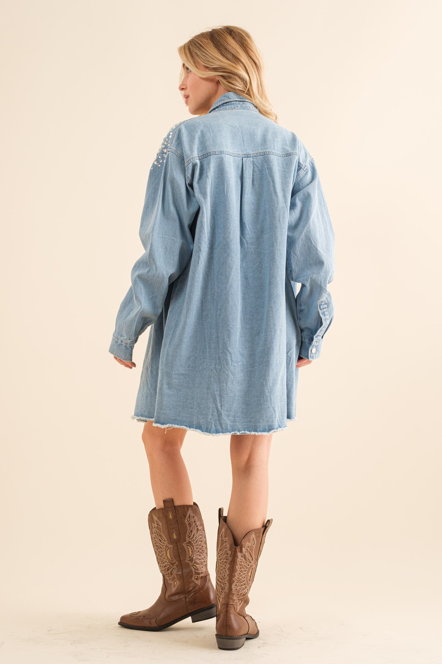 Raelynn Studded Rhinestone Oversized Denim Tunic