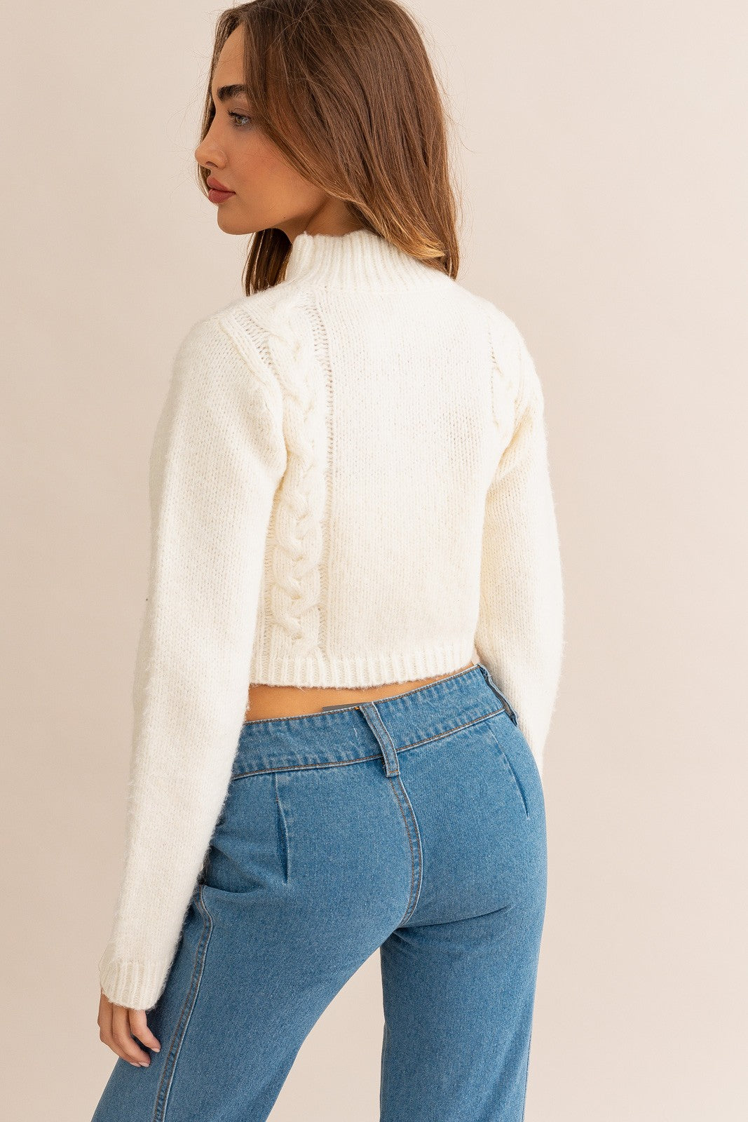 Marleigh Mock Neck Cut Out Crop Sweater