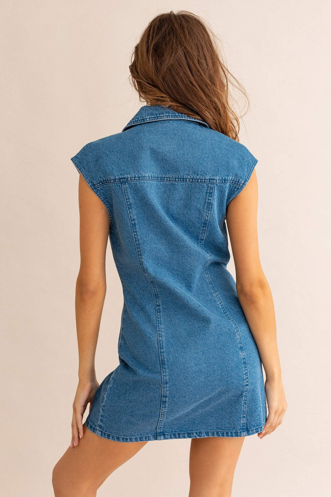 Cambria Collared Sleeveless Denim Dress