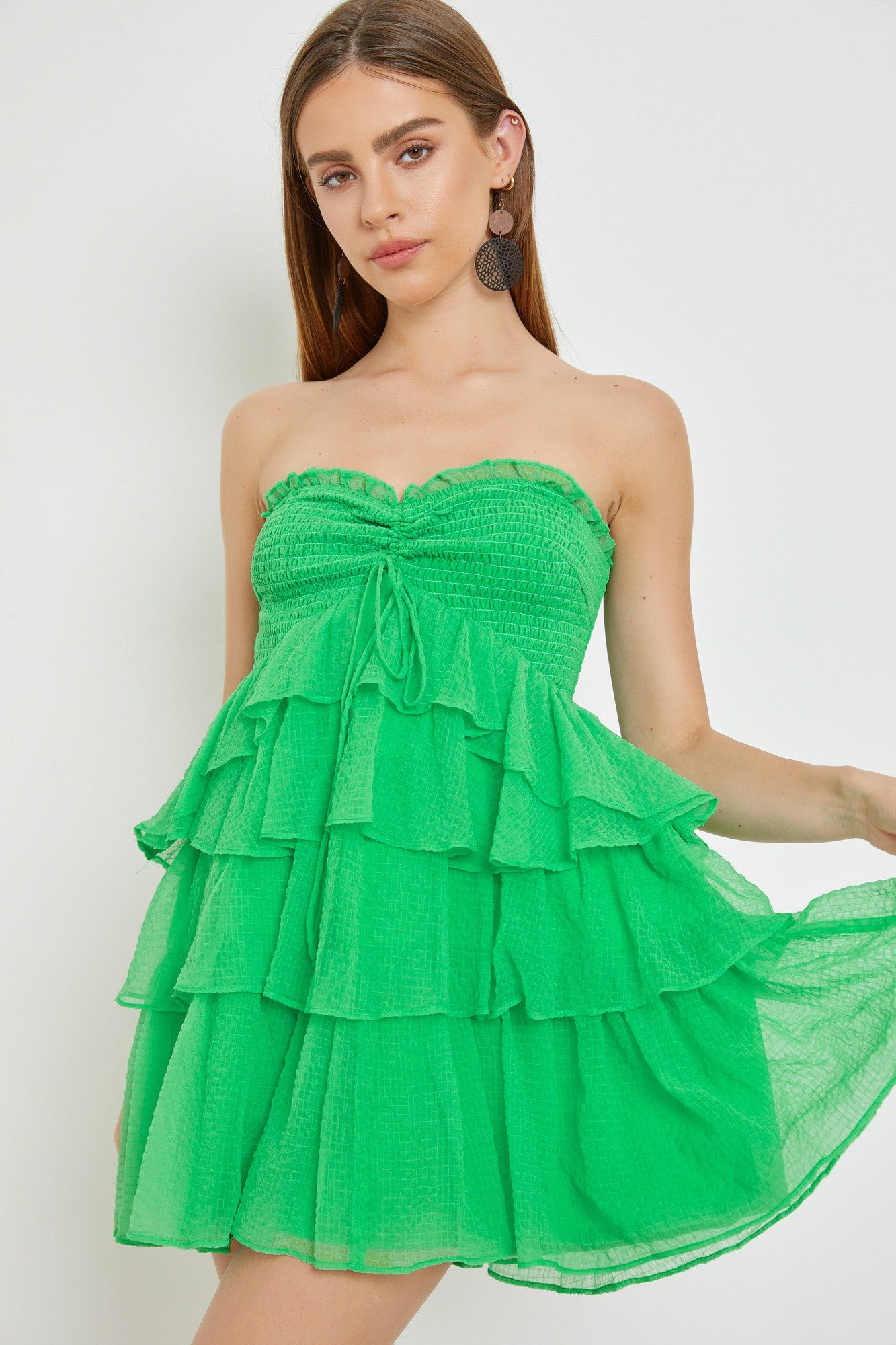 Strapless Drawstring Tiered Dress