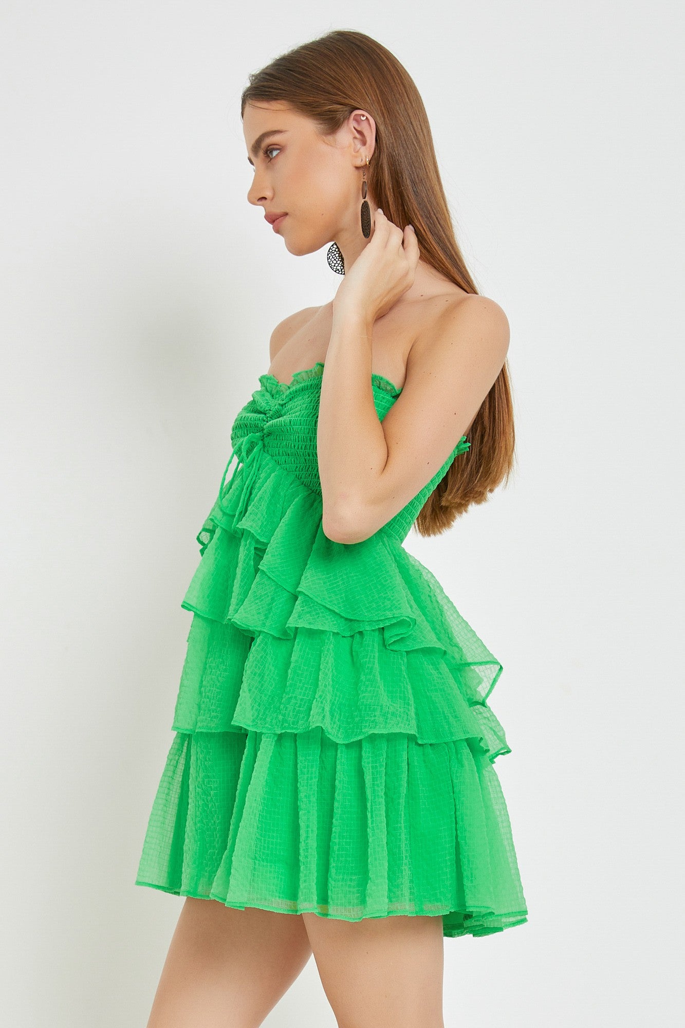 Strapless Drawstring Tiered Dress