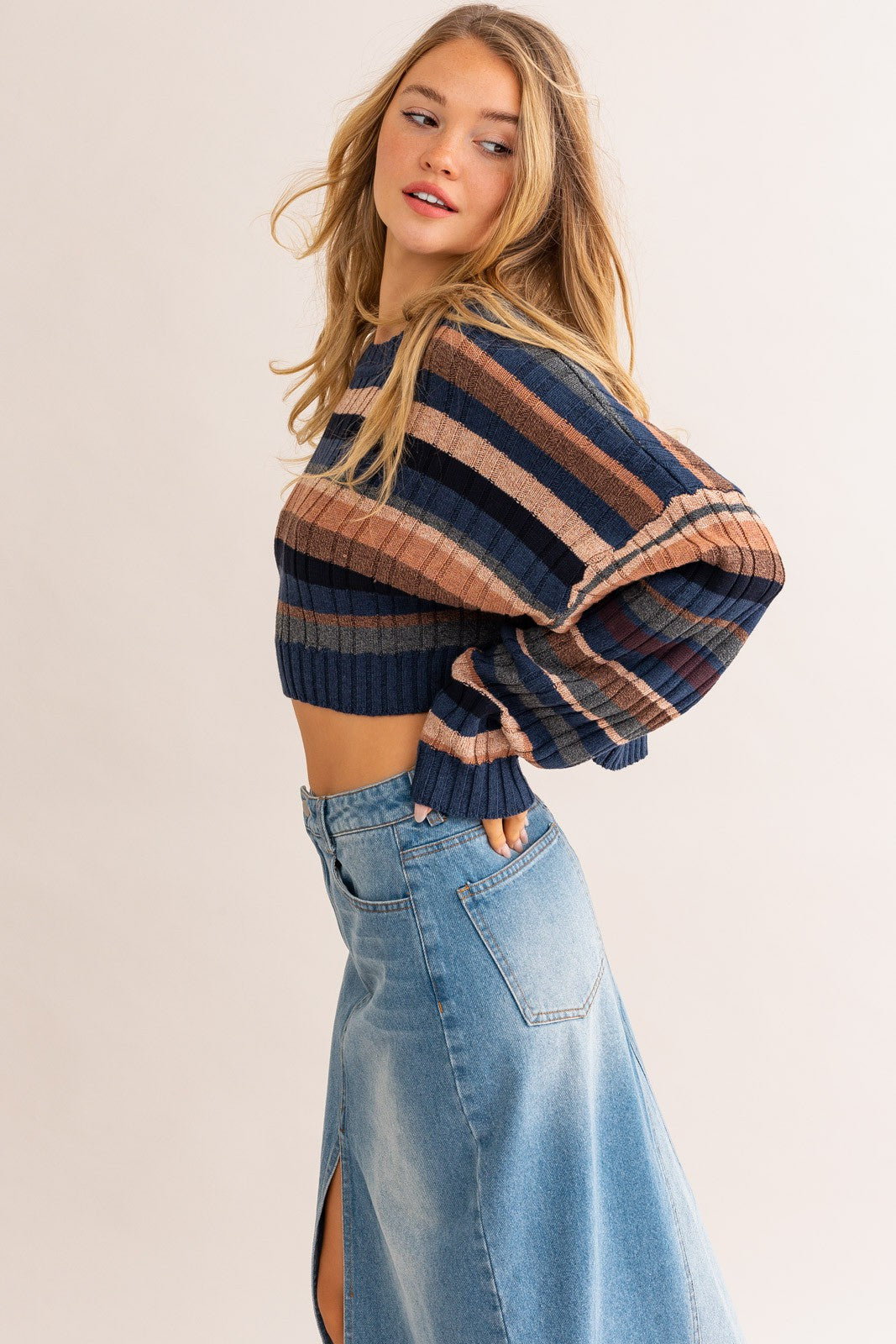 Colbie Ribbed Stripe Crop Sweater