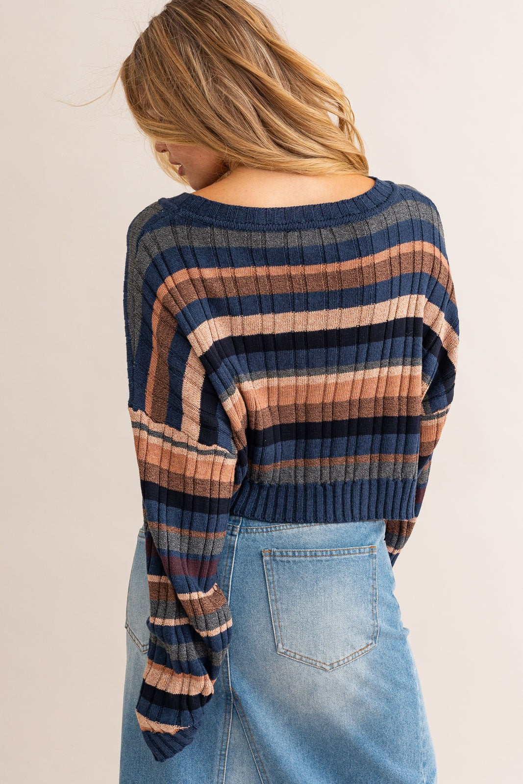 Colbie Ribbed Stripe Crop Sweater